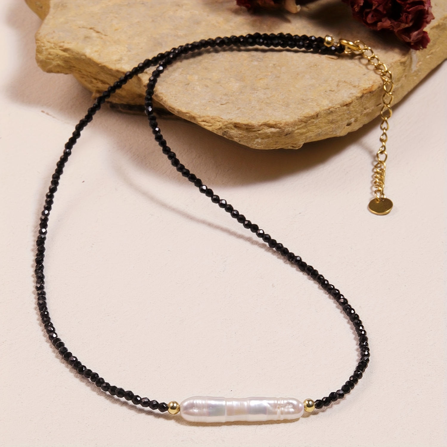 Women's Obsidian & Faceted Beads Necklace, Modern Elegance